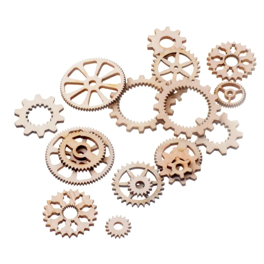 Best Quality 20Pcs Flatback Wood Craft Decoration Promotions Scrapbooking Embellishments Gearwheel Style Pendants