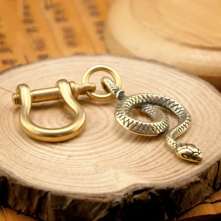 2pcs retro Antique solid brass handmade Snake Clasps Hooks for belt hanging keychain brass buckle for crafts Wallet Key Ring