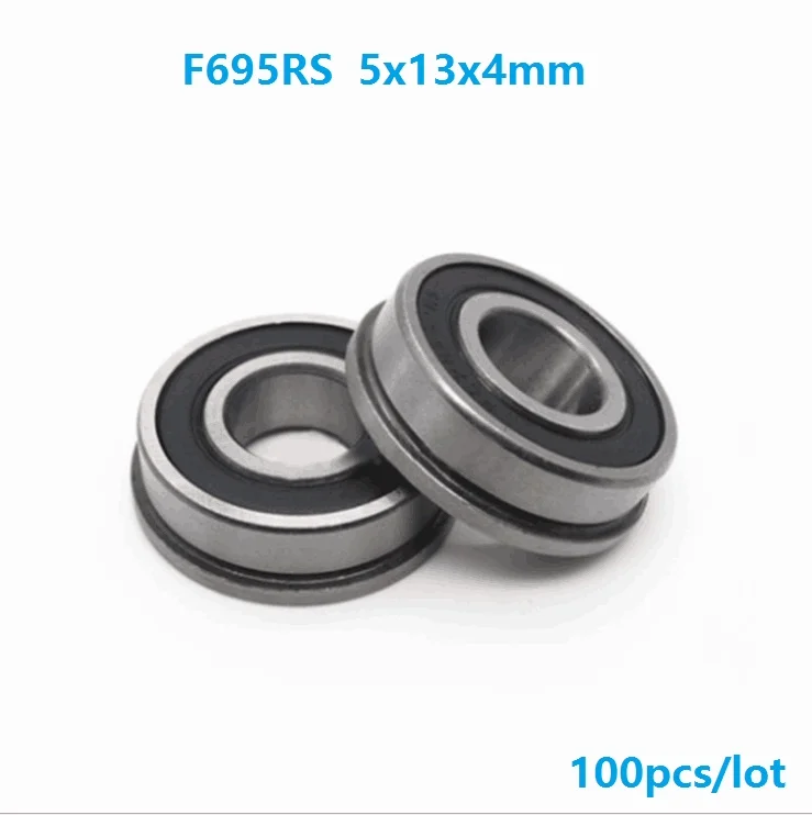 100pcs/lot F695-2RS F695RS ABEC-1 5x13x4 mm flange Deep Groove Ball Bearing 5*13*4 Flanged Bearings F695 2RS RS