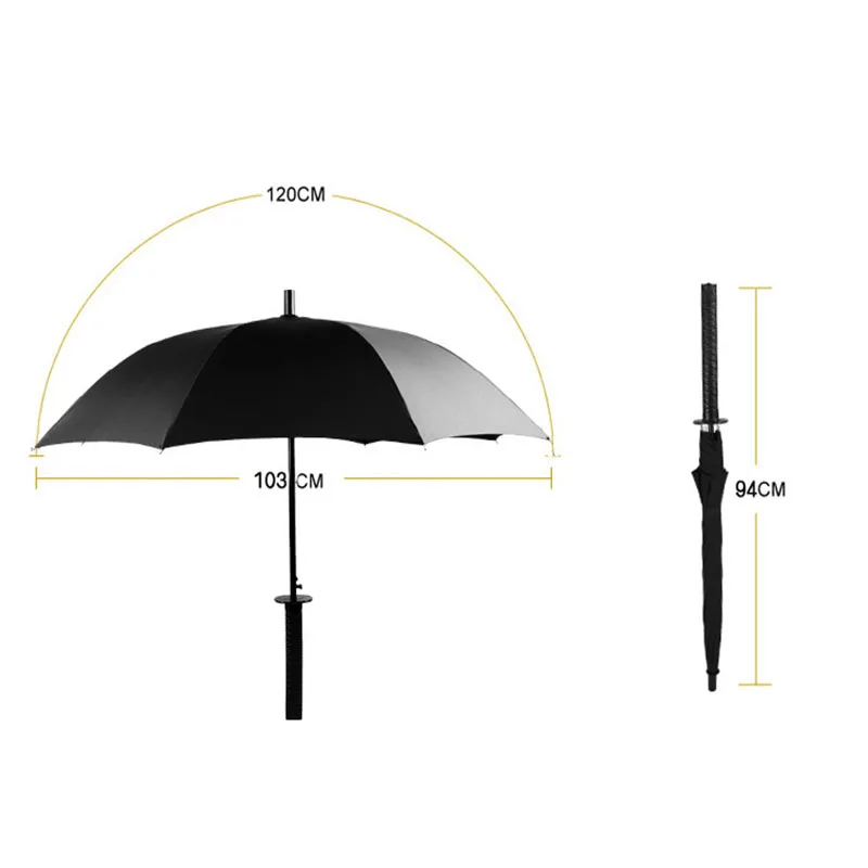 8K Creative black Japanese Long Handle Large Windproof Samurai Sword Umbrella Japan Ninja Sun Umbrella Straight Umbrella Open