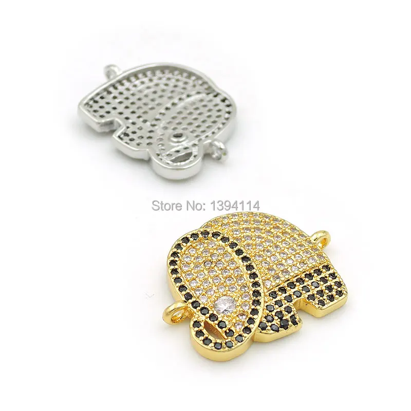 22*17*3mm Micro Pave Clear&Black CZ Elephant Connector Fit For Women As DIY Bracelets Accessory