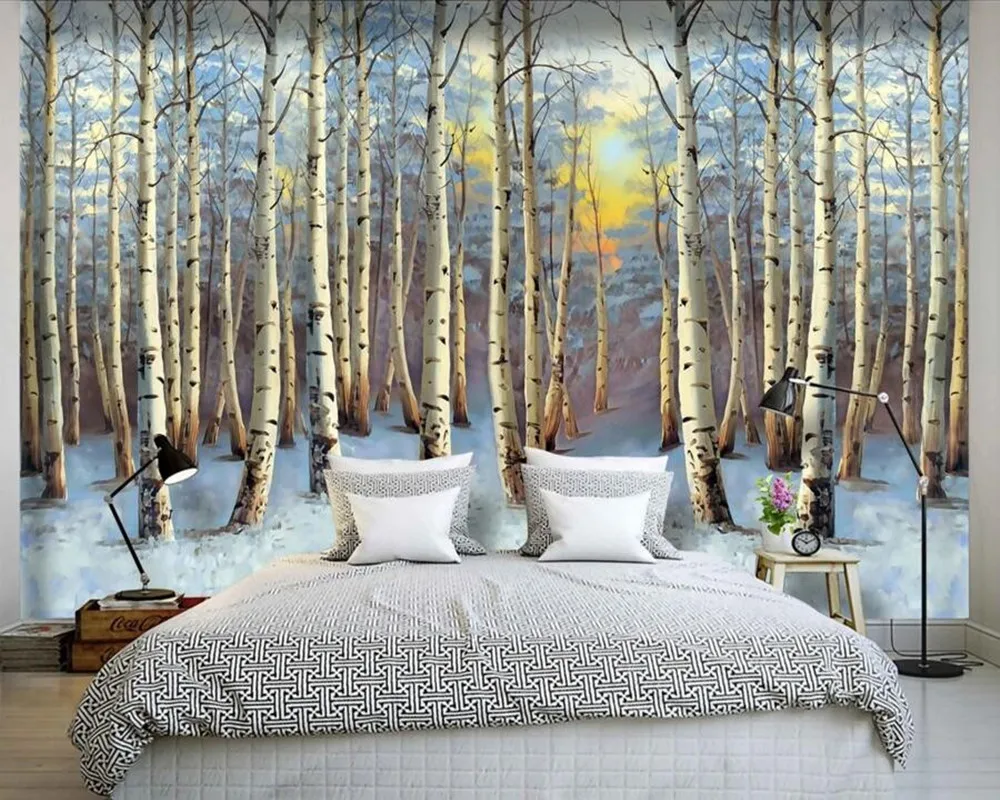 

Custom 3D murals,Landscape painting poplar forest sunset wall paper mural 3d,living room TV wall children bedroom wallpaper