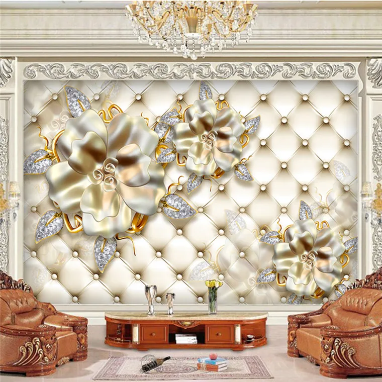 photo 3d wallpaper mural decor Photo backdrop light gold soft bag background flowers living room Restaurant painting mural panel