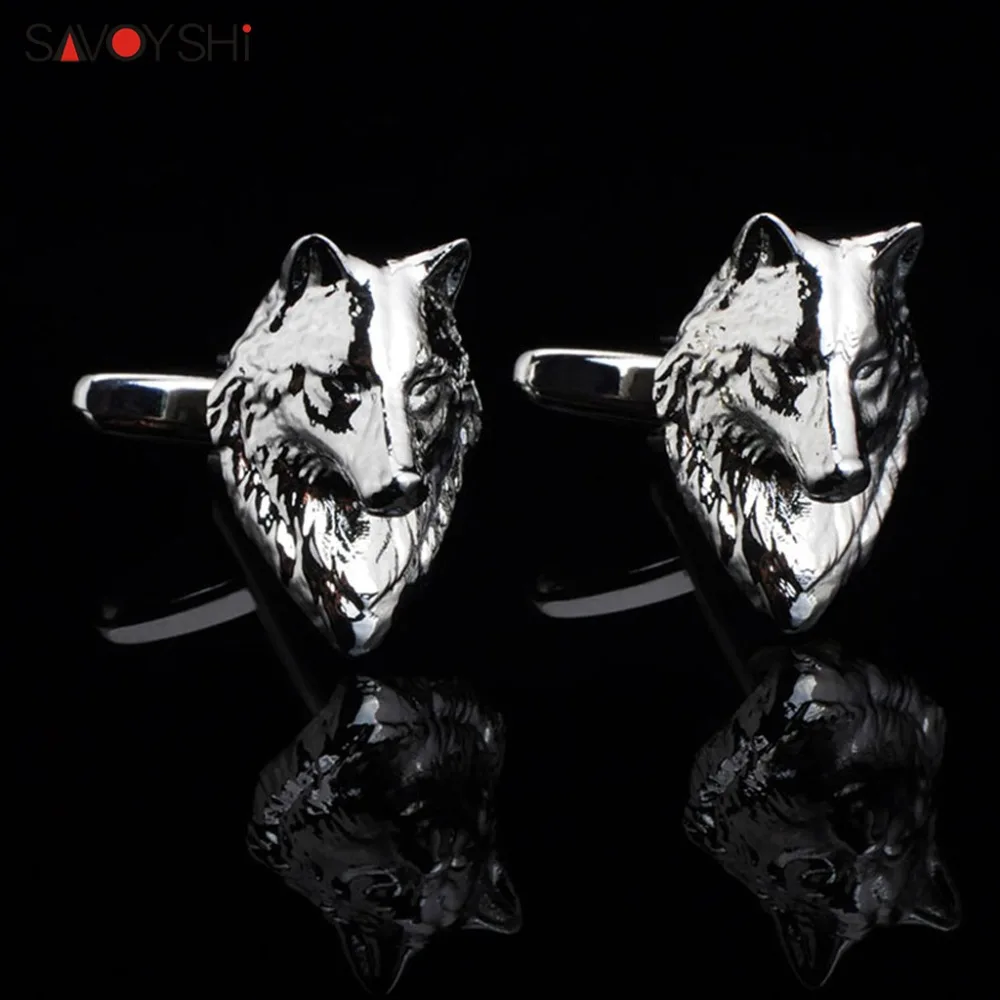 SAVOYSHI Wolf Head Cufflinks for Mens Shirt Cuff nails High Quality Novelty Silver Color Animal Cuff links Brand Fashion Jewelry
