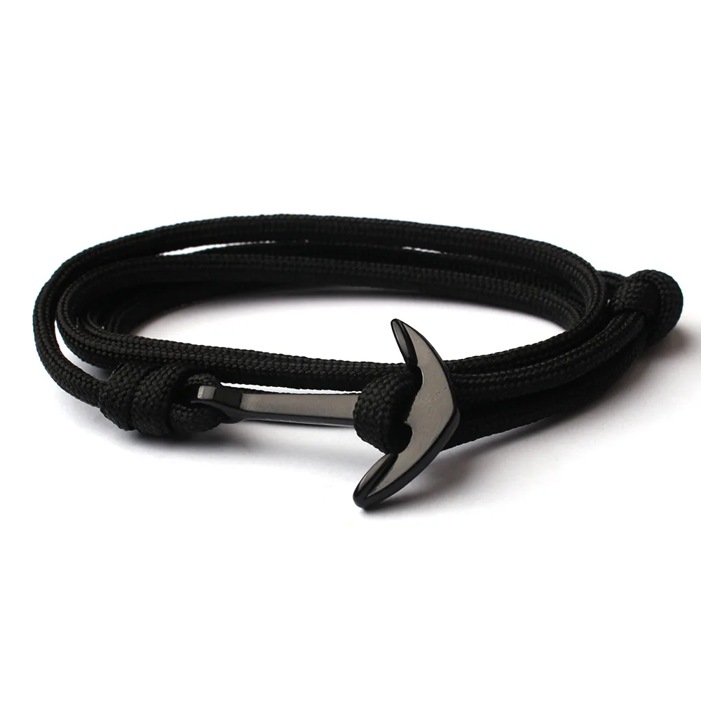 Men Bracelet Black Alloy Anchor Bracelet Multilayer Rope Chain Paracord Bracelet For Women Men Navy Style Gift