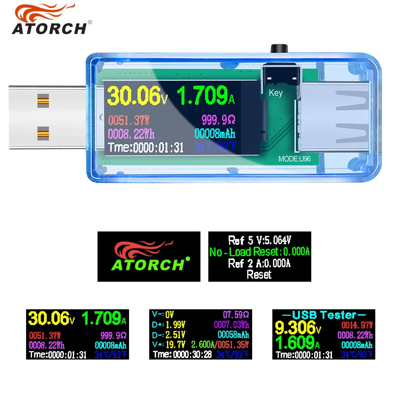 Imagem -05 - Usb Tester com Voltímetro Digital U96 Voltímetro Power Bank Charger Indicador Tensão Atual Detector de Medidor Carga Jacaré