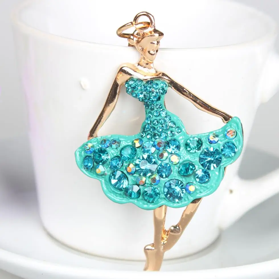 B Ballet Blue Dancing Girl Lady Pendant Charm Crystal Purse Bag Car Accessories Key Ring Chain Series Deesign Handmade Nice Gift