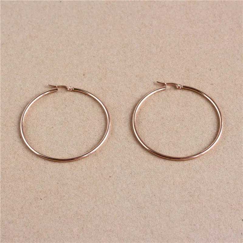 50mm Titanium 316L Stainless Steel Hoop Earrings Rose Gold-color Vacuum Plating No Fade Anti-allergy