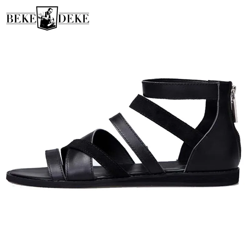 Men Summer Shoes British High Top 100% Real Leather Casual Breathable Beach Gladiator Sandals Open Toe Sandalias Hombre