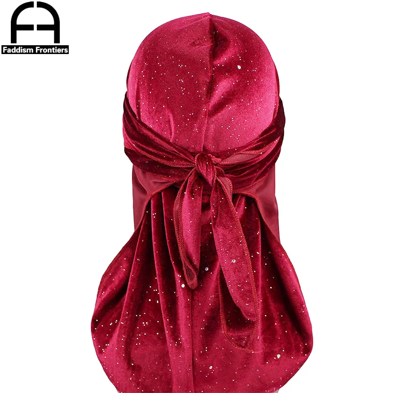 Neue Luxus Männer Glänzenden Samt Durags Turban Bandana Stirnband Männer Durag Biker Headwear Hut Haar Zubehör männer Hut