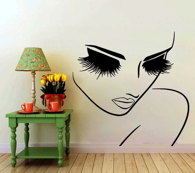 Hair Beauty Salon Decal Vinyl Sticker Woman Long Lashes Closeup Makeup Art Home Decor Window Decals Bedroom Living Room Murals