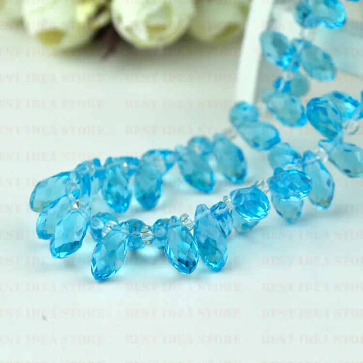 100pcs 6x12mm Lake Blue Color Briolette Pendants Waterdrop Crystal Glass Jewelry Loose Teardrop Beads DIY