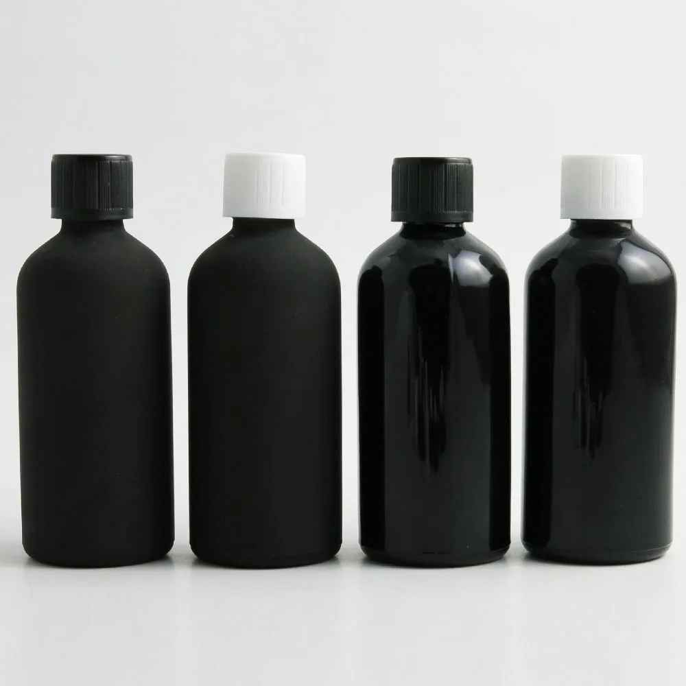 10 x 100ml Essential Oil Travel Frosted/Smooth Black Glass Bottle With Plastic Cap For Liquid Reagent Pipette Bottle Cosmetic