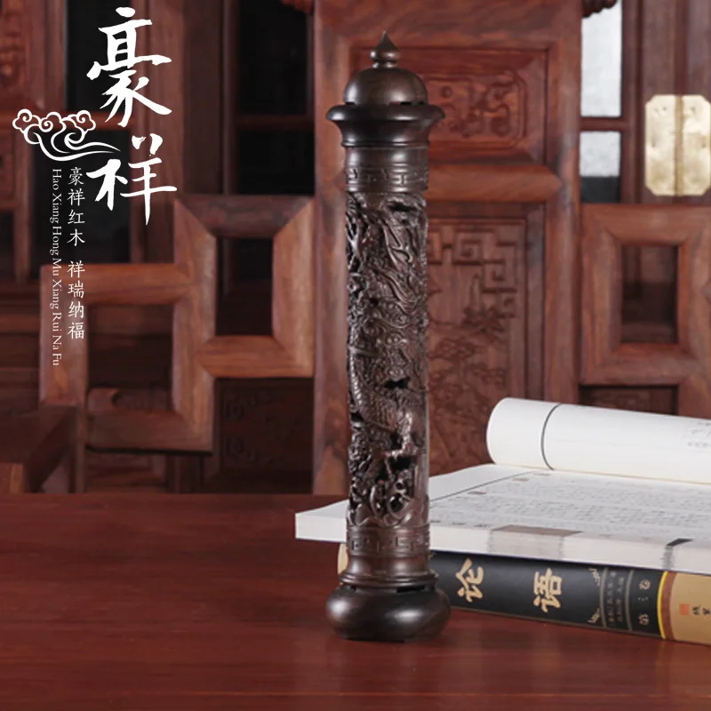 

Ebony hollow wooden dragon type round incense tube rosewood line incense box wood incense supplies