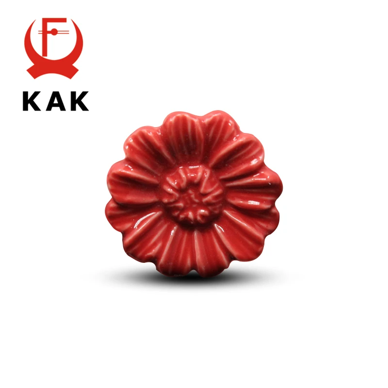 KAK Chrysanthemum Ceramic Handles Drawer Knobs Cupboard Door Handles for Kids Room Cabinet Handles with screws Furniture Handles