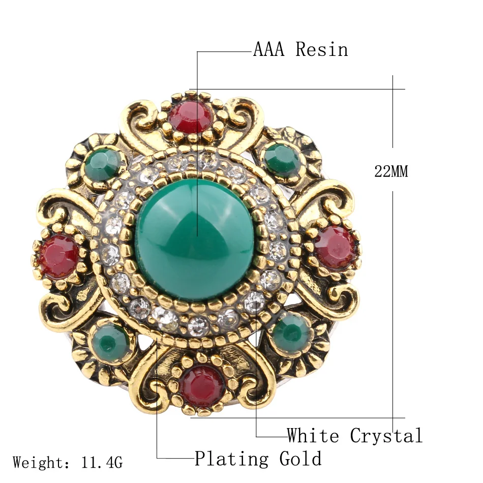 2018 New Arrival Unique Vintage Wedding Ring Turkey Crystal Jewelry Big Rings For Women Lnlay Resin Accessories