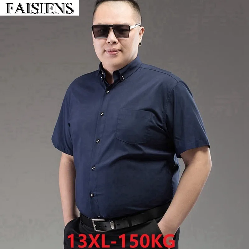 

12XL 14XL 150kg Men Black Formal Shirts Office Short Sleeve Larger Size Big Blue Business Cotton Dress Shirt