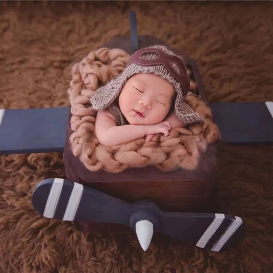 Touca de malha macia para bebês, infantil, com óculos e aviador, inspirado em recém-nascido, adereços para fotografia de bebês meninos