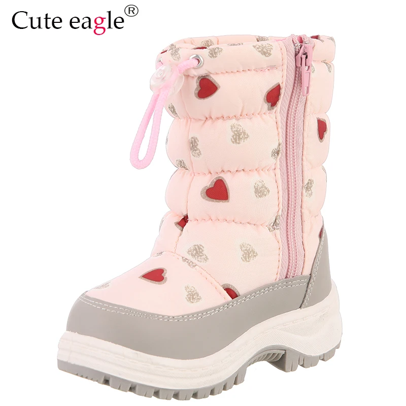 Cute Eagle Winter Girl's Nonslip Snow Boots Kids Mountaineering Skiing Warm Felt Boots School Outdoor Activities Eur Size 22-33