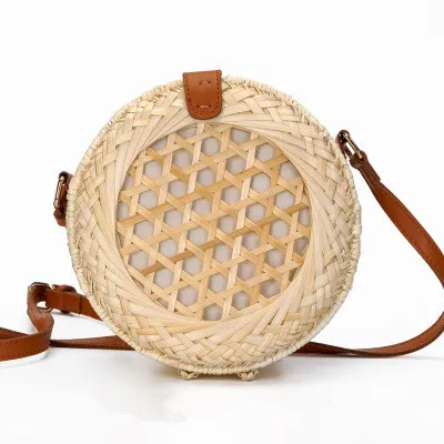 Borsa di vimini fatta a mano dell\'isola di Bali borsa di paglia rotonda in Rattan da donna borsa di paglia con fibbia quadrata borsa a tracolla