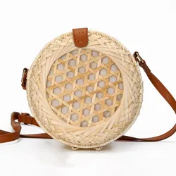 Borsa di vimini fatta a mano dell'isola di Bali borsa di paglia rotonda in Rattan da donna borsa di paglia con fibbia quadrata borsa a tracolla femminile in Rattan da spiaggia