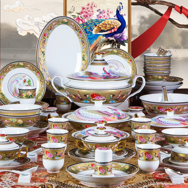 Jingdezhen porcelain enamel cutlery European style Chinese wedding hotel special porcelain