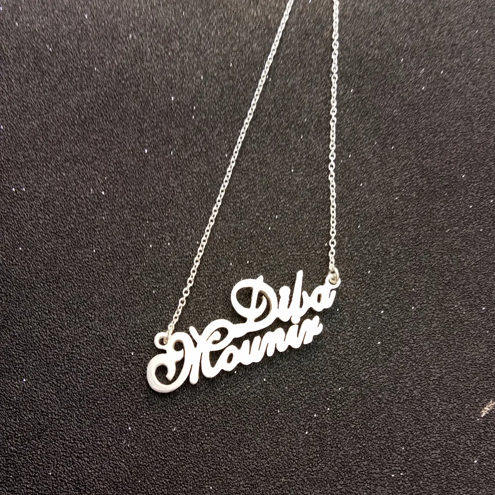 

Solid Silver Double Name Pendant Customized Name Heart Necklace 925 Silver Couple Nameplate Jewelry Christmas Gift