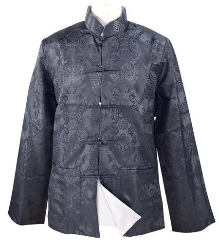 

Black with Silver Reversible Chinese tradition Men's Kung Fu Silk Satin Long sleeves Jacket Shirt Coat YF1081