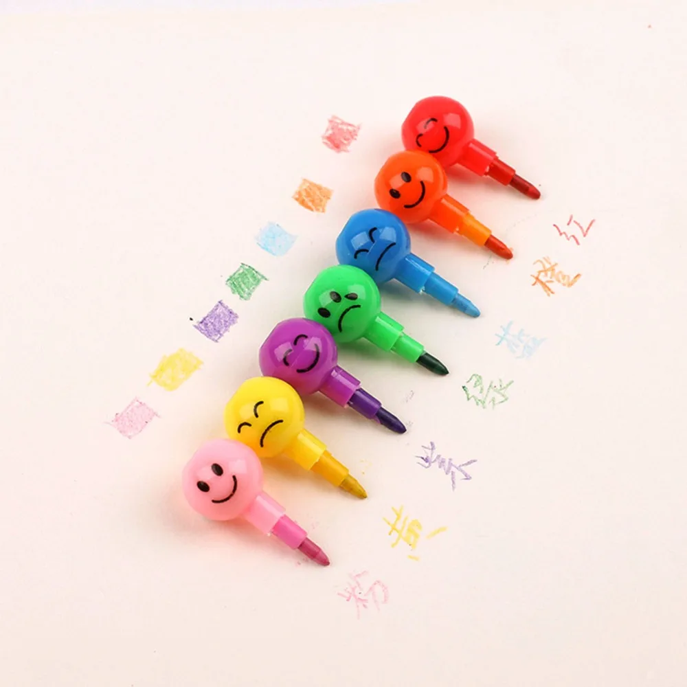 4 Pc/Pack Cute Colorful 7-Color Sugar-Coated-Caw-Shaped Funny-Face Crayon for School Stationery & Office