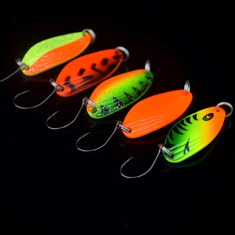 Fishing Spoon Lure Colorful Spoons Artificial Hard Lures Bait Single Hook 4.5g Lot 5 Pieces