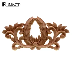 RUNBAZEF Vintage Unpainted Wood Carved Corner Onlay Applique Decorate Wall Door Furniture Decorative Figurine Wooden Miniature