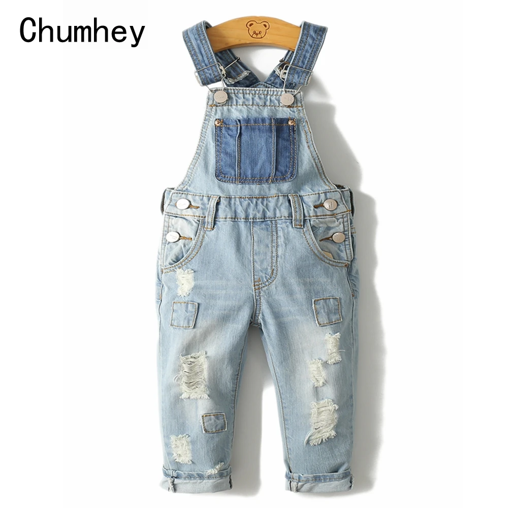 

Kids Overalls 0-8T Soft Stretchy Denim Ripped Holes Boys Girls Bib Suspender Jeans Trousers Children Clothing Clothes Chumhey