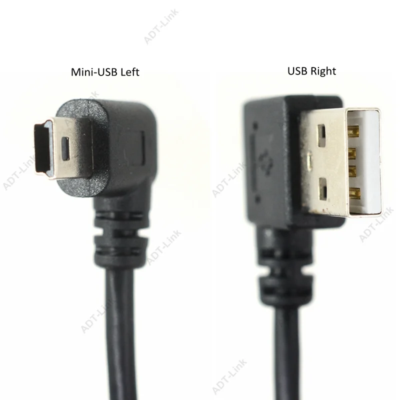 Mini kabel do transmisji danych USB 10 cali 90 stopni USB kątowy niklowany krótki USB 2.0-A-Male-4Pin do kąta prostego Mini-B-5Pin 25cm