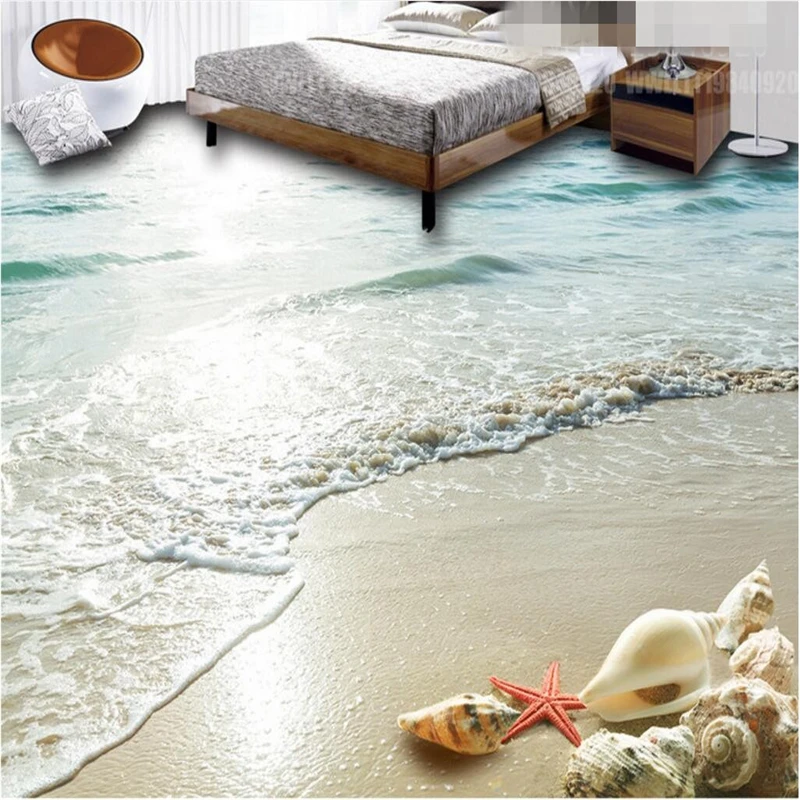 beibehang Floor Painting Wall Stickers Wallpaper Summer Beach Shell 3D Floor Tile papel de parede wall paper for walls 3 d