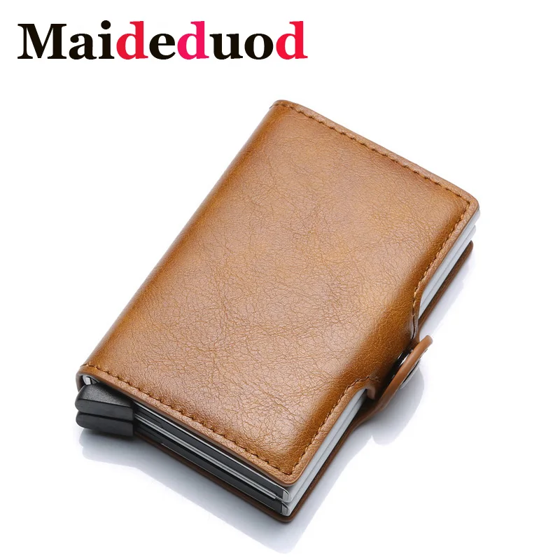 Maideduod New Metal Card Holder RFID Blocking Leather Business ID Credit Card holder  Men Thin  Aluminium Case Wallet Mini Purse