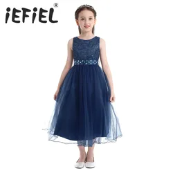 iEFiEL Elegant Sequined Kids Toddler Flower Girls Lace Dress Pageant Wedding Bridal Children Bridesmaid Princess Tulle Dress