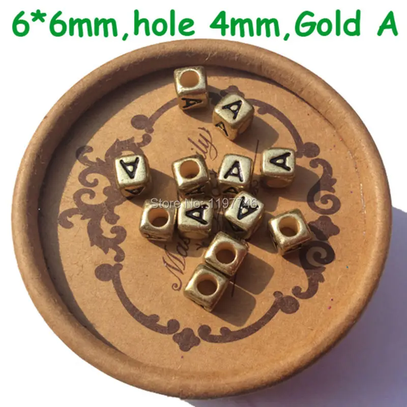 Alphabet Letter Beads Gold Acrylic Square Cube Spacer Bead With 4mm Hole For diy Handmade Accessories Jewelry Making 2600pcs 6mm