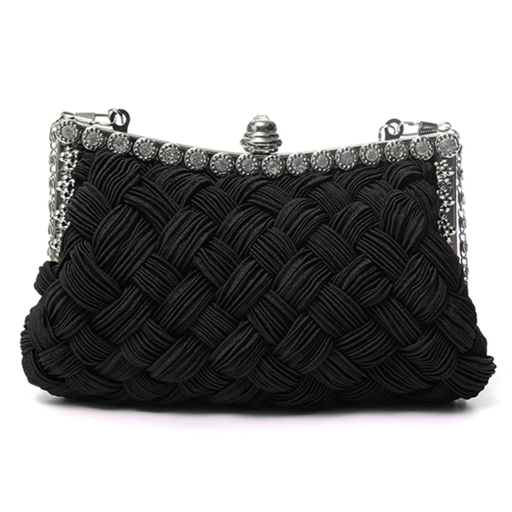 

Womens Weaved Satin Party Evening Bag Handbag Wedding Clutch Purse Shoulder Bags