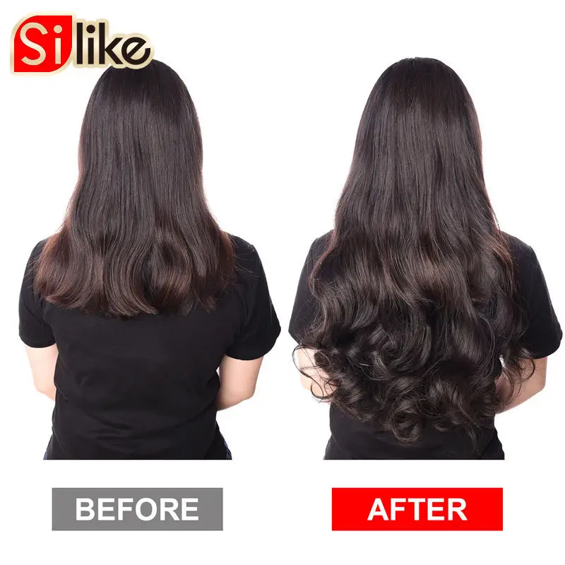 Silike 24inch Synthetic Wavy Clip in Hair Extension Clips Hair Extension Heat Resistant Fiber 4 Clips one Piece 17 Colors