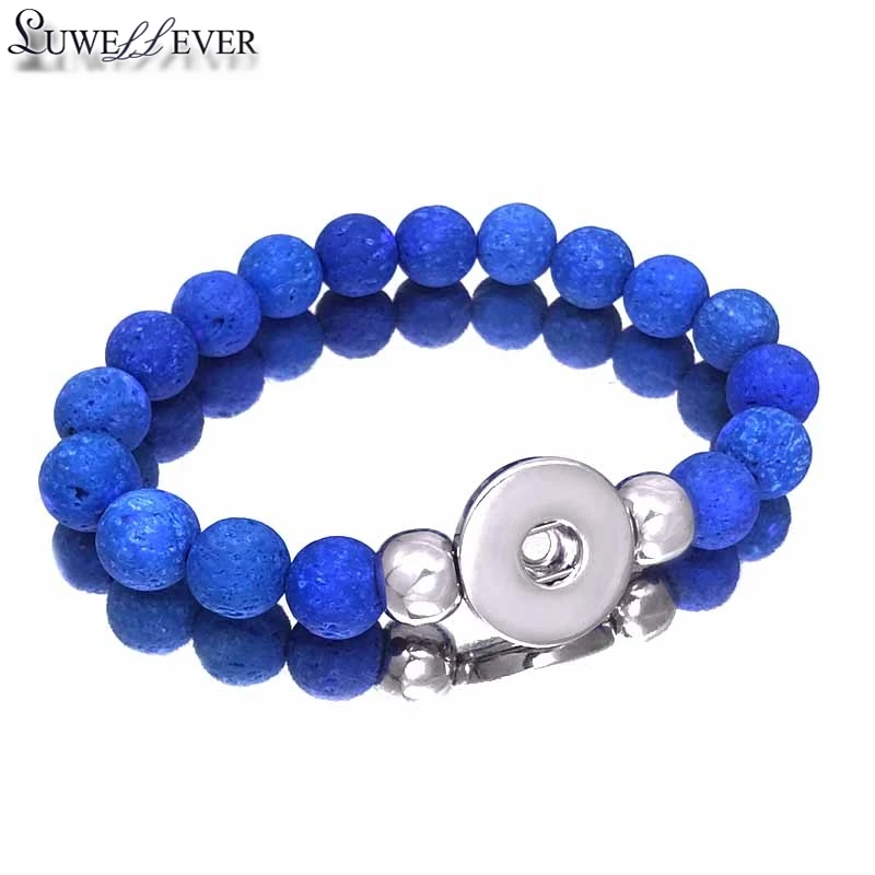 Hot 307 Interchangeable Candy Colors Expandable Stretch Volcanic Stone Beads Bracelet Fit 18mm Snap Button Jewelry Women Gift