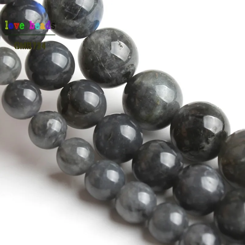 A+ Natural Grey Labradorite Moonstone Stone Round Loose Beads for Jewelry Making 15\'\' Strand DIY Bracelet 6/8/10mm