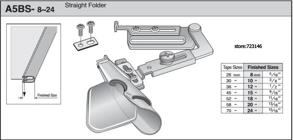 A5BS STRAIGHT FOLDERS , BORDEURS , RIBETEADORES FOR PFAFF BROTHER  CONSEW JUKI SEIKO SINGER SIRUBA