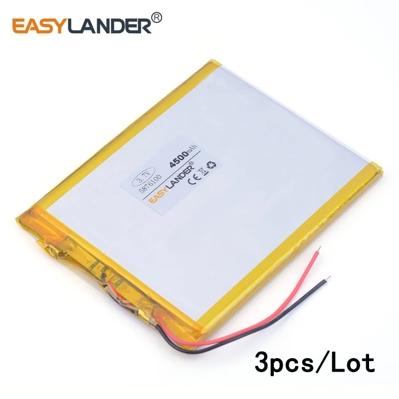 3pcs/Lot 3.7V 4500mAh 5876100 lithium Li ion polymer rechargeable battery For GPS PAD E-book laptop power bank video game