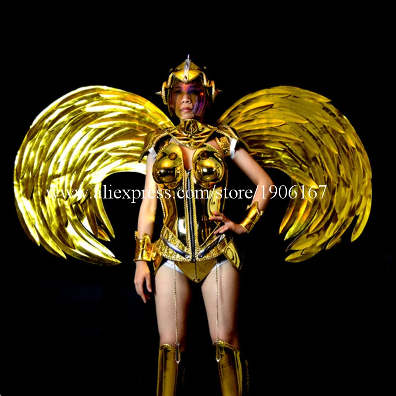 New Gold Plating Victoria Dance Catwalk Show Model Dance Dress Wings Costumes Bar KTV Party Supplies Stage Performance Clothing