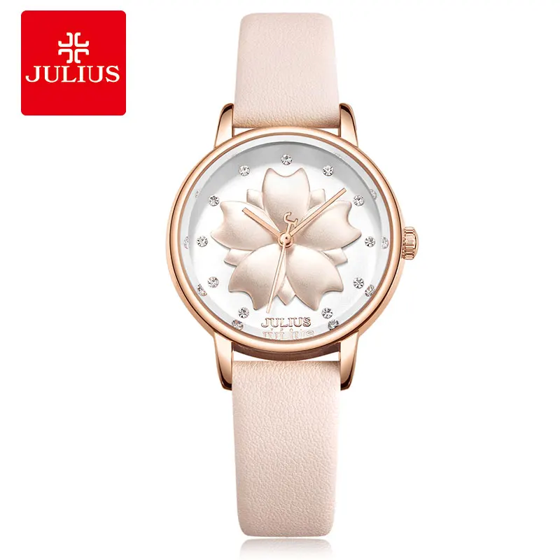 JULIUS Watch 3D Flower Dial Design 2018 New Arrival Women\'s Dress Hour Clock 30M Waterproof Stainless Steel Back Relojes JA-1000