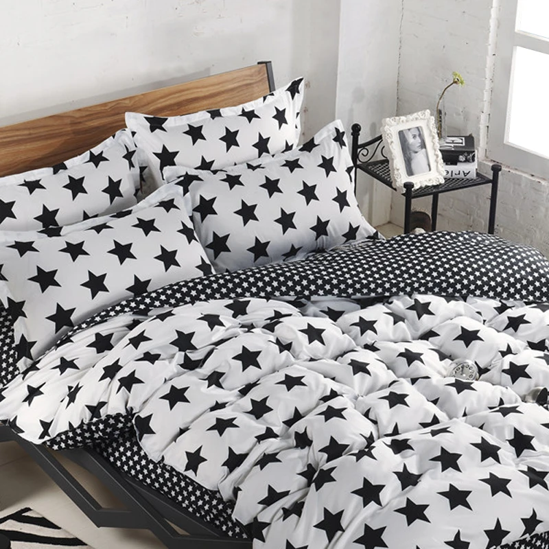 Bedding Sets Custom Size Duvet Cover Set USA Russia Size Bed Set Two-Tone Bedclothes White And Black Star