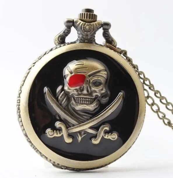 Vintage Pirates Skull in One Piece Steampunk Pocket Watch 20pca/lot GIFT