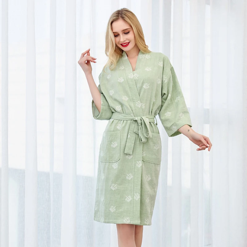 New Arrival Summer 100% Cotton Nightgown Sexy Bath Robe Women\'s Sleepwear Double deck Gauze Sleepshirts Female Home Bathrobe