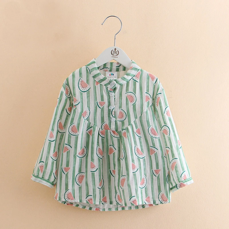 

2024 Spring Autum New Arrival 2-10 Years Children Clothing Mandarin Collar Print Stripe Long Sleeve Baby Kids Girl Blouses Shirt