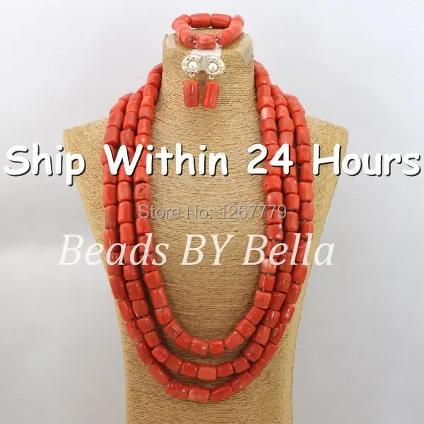 Red Long African Coral Beads Jewelry Set Nigerian Beads Necklaces Statement Necklace African Jewelry Beads Free Shipping ABC421